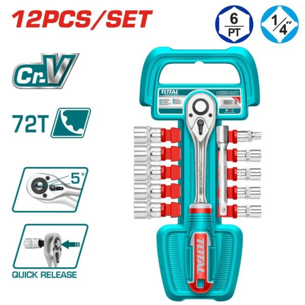 Set Socket 1/4" Total Tools 12 copë (THT14114126)