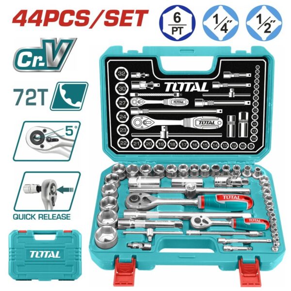 Set Socket TOTAL 44 copë 1/4" & 1/2" (THT421441)