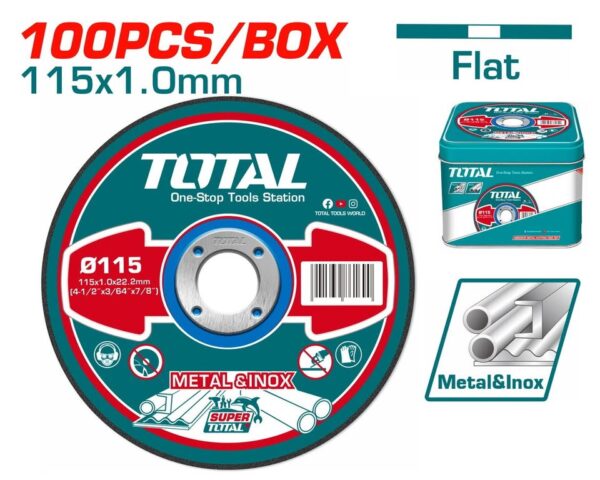 TOTAL Set disqesh abrasiv për prerje metali 115 X 1mm 100 copë (TAC210115100)